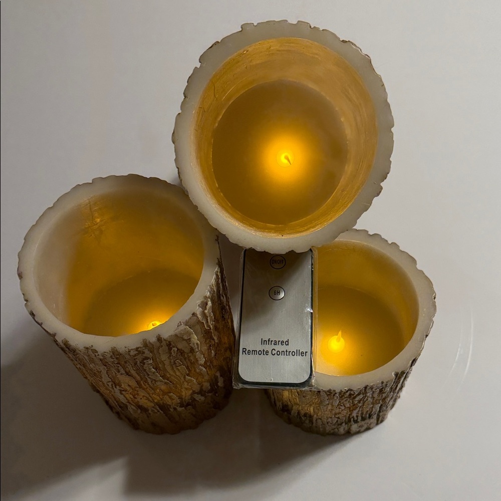 Rustic LED Candle Set with Remote. Brown and Good. NWOT. Also with 6 Hours Timer
